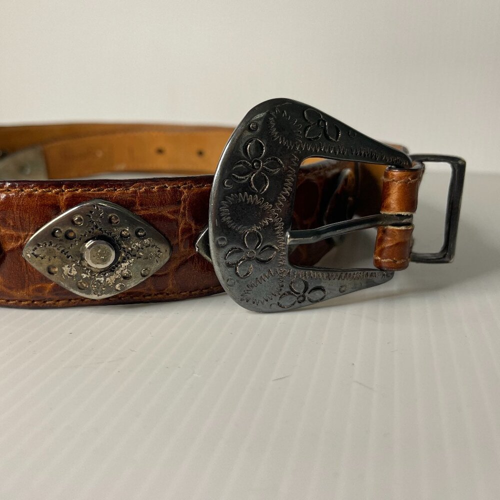 Harolds Vintage Silver Plate Concho Leather Belt Size Large